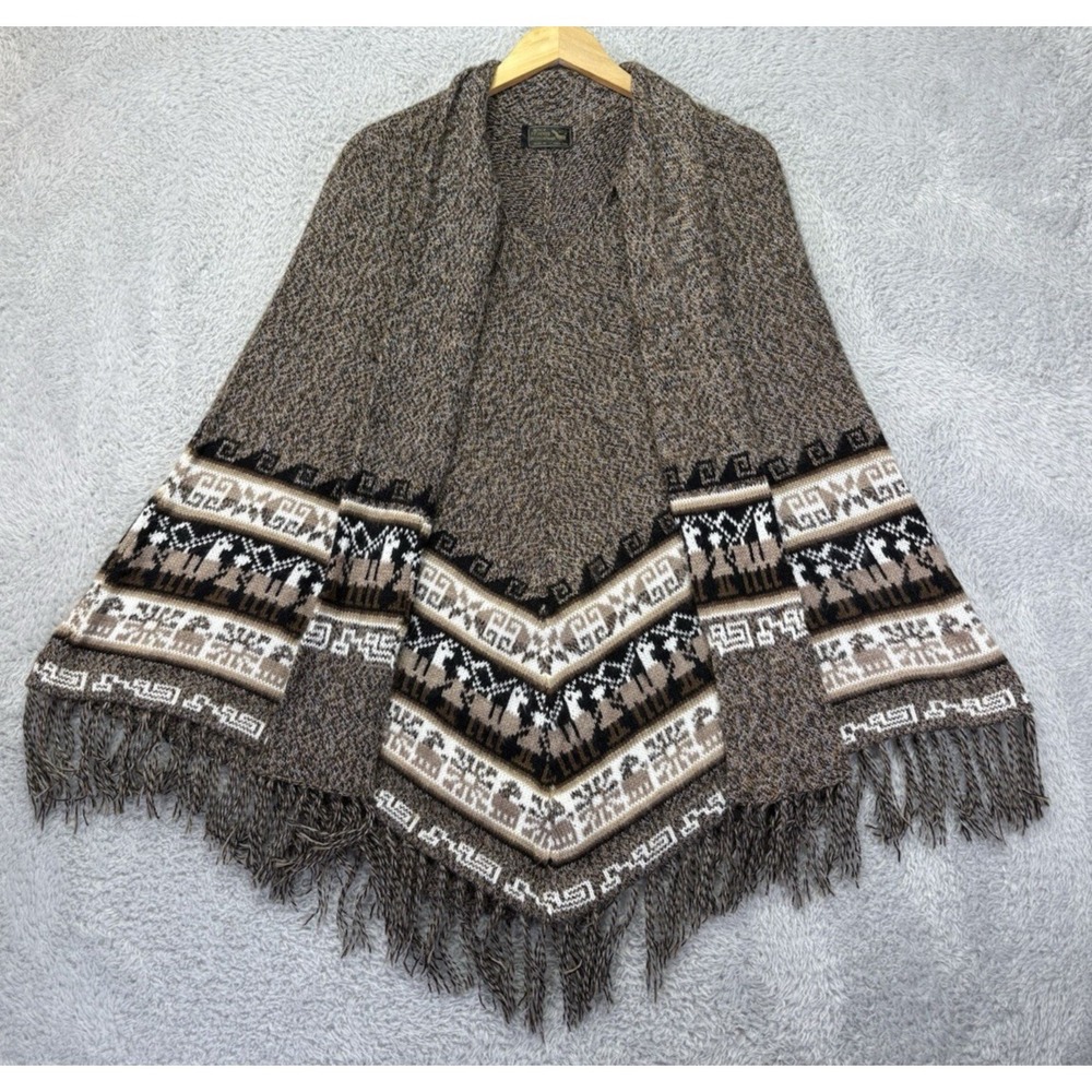 Tejidos Intihuatana Perú Alpaca Baby Women's Poncho Brown Aztec Knit - Picture 6 of 9